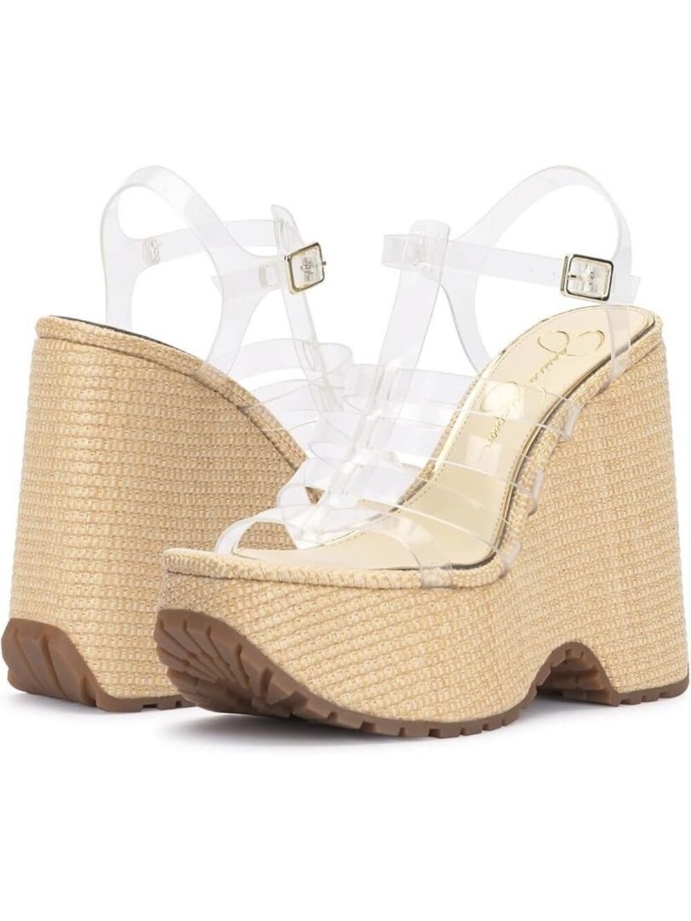 Brand New Jessica Simpson Clear Strap Wedge Sandals in Natural Size 10 - Picture 12 of 16